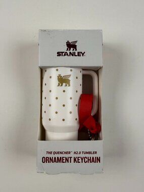 NEW Stanley The Quencher H2.0 Tumbler White/Gold Polka Dot Ornament Keychain